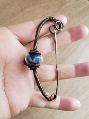 Handcrafted Copper Wire with Blue-Purple Glass Bead Hair Clif For Thick Hair